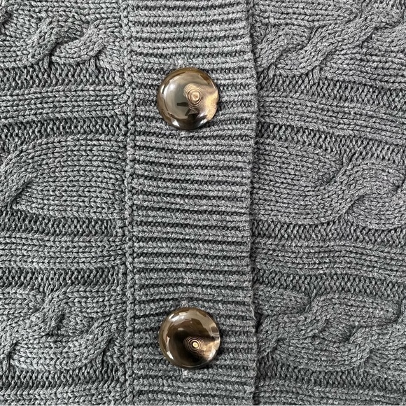 Talbots Petite Medium Gray Cable Knit Chunky Cardigan Sweater Short Sleeve Shawl - Picture 5 of 8